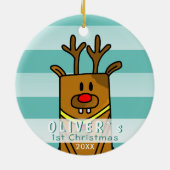 かわいい鹿ベビーの初めてのクリスマス セラミックオーナメント (裏面)