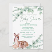 かわいい鹿ママ子緑の男の子赤ちゃんシャワー 招待状 (正面)