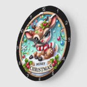 かわいい鹿メリークリスマスグラフィック ラージ壁時計 (傾斜)
