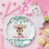 かわいい鹿動物園の動物ジャングルフローラ誕生日パーティー ペーパープレート (パーティー)