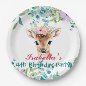 かわいい鹿動物園の動物ジャングルフローラ誕生日パーティー ペーパープレート (正面)