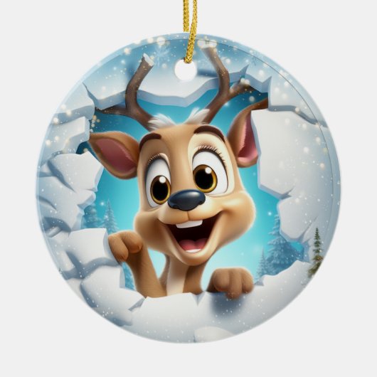 かわいい鹿3D セラミックオーナメント (正面)