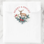 かわいい鹿&クリスマスホリーリース ラウンドシール (バッグ)