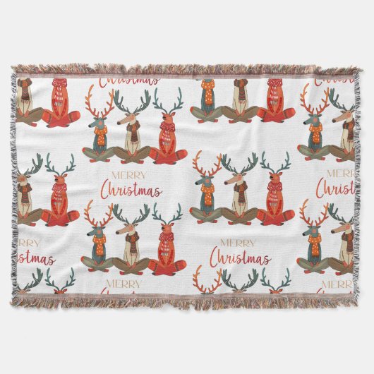 かわいい鹿。スカーフのクリスマスディアー。フェスティバル気分 スローブランケット (正面)