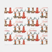 かわいい鹿。スカーフのクリスマスディアー。フェスティバル気分 フリースブランケット (正面(横))