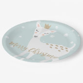 かわいい鹿 |ソフトブルー |クリスマス ペーパープレート (アングル)