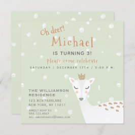 かわいい鹿 | Sage Green Kids Winter誕生日 招待状