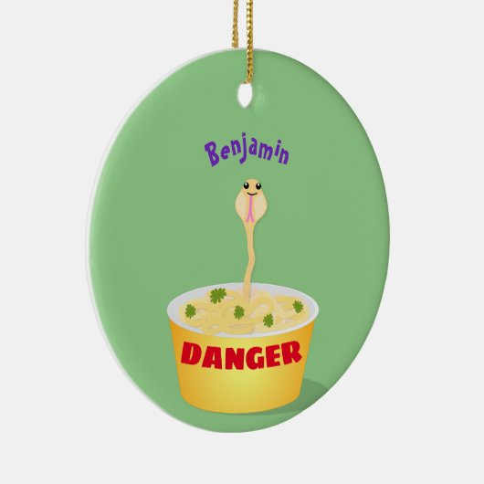 かわいい麺スネークアニメイラストレーションユーモア セラミックオーナメント (右)