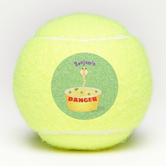 かわいい麺スネークアニメイラストレーションユーモア テニスボール (正面)