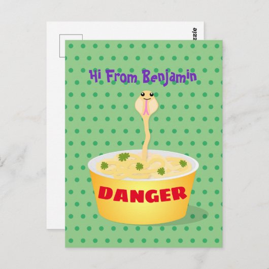 かわいい麺スネークアニメイラストレーションユーモア ポストカード (正面/裏面)