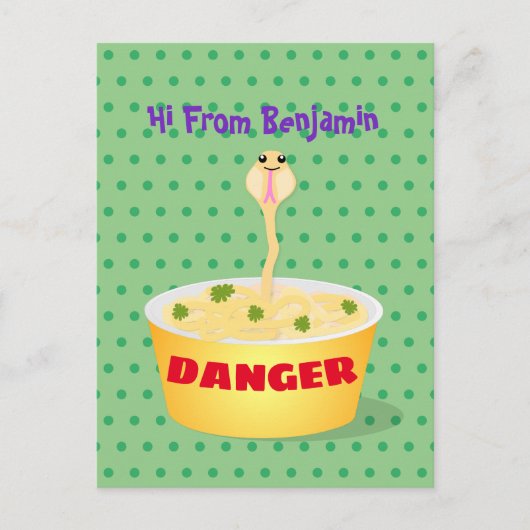 かわいい麺スネークアニメイラストレーションユーモア ポストカード (正面)