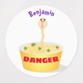 かわいい麺スネークアニメイラストレーションユーモア ラベル (デザイン2)