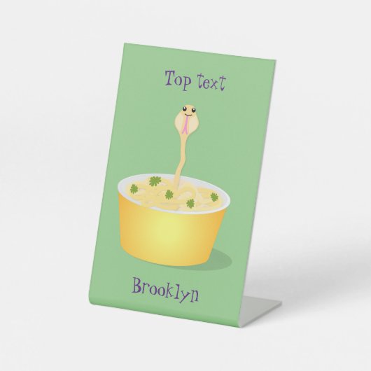 かわいい麺スネークアニメイラストレーションユーモア 台座サイン (正面)