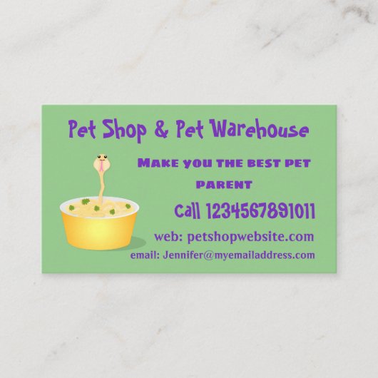 かわいい麺スネークアニメイラストレーションユーモア 名刺 (正面)