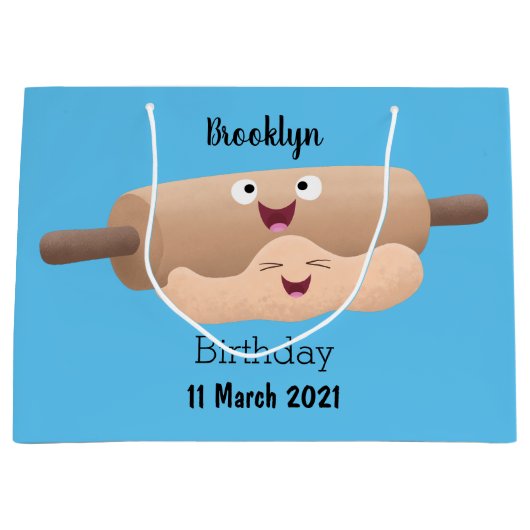 かわいい麺棒と生地のパステルカラー焼き菓子漫画 ラージペーパーバッグ (正面)