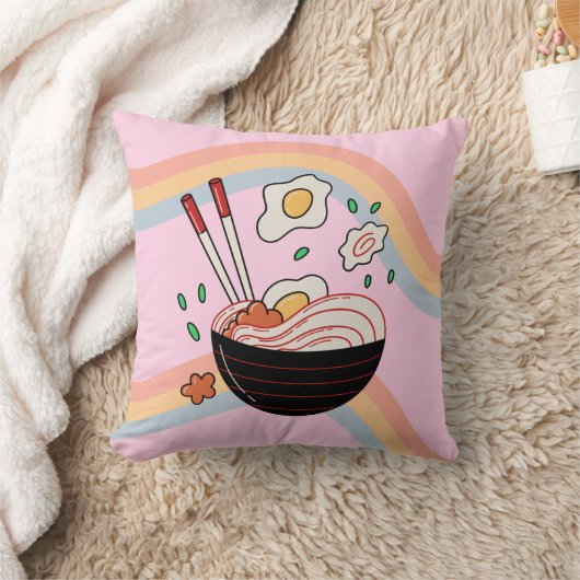 かわいい麺 クッション (ブランケット)