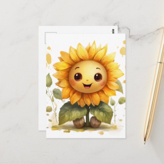 かわいい黄色いひまわり ポストカード (正面/裏面インサイチュ)