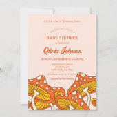 かわいい黄色いオレンジのキノコテーマベビーシャワー 招待状 (正面)