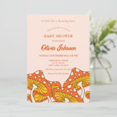 かわいい黄色いオレンジのキノコテーマベビーシャワー 招待状 (スタンド正面)