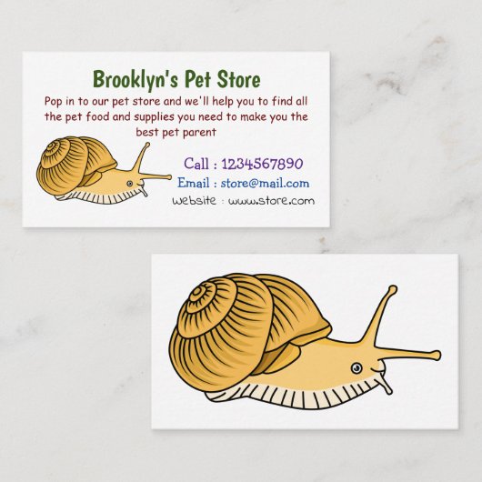 かわいい黄色いカタツムリ漫画のイラストレーション 名刺 (正面/裏面)