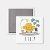 かわいい黄色いソファこんにちは マグネット (正面/裏面)