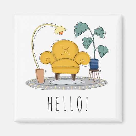 かわいい黄色いソファこんにちは マグネット (正面)