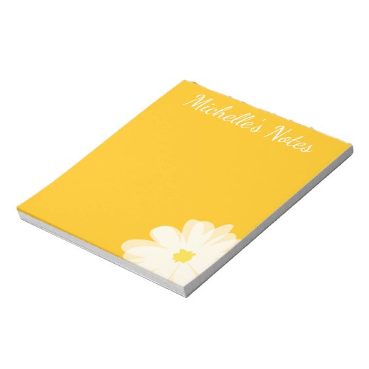 かわいい黄色いデイジーの花の名前入りフラワー ノートパッド (回転)