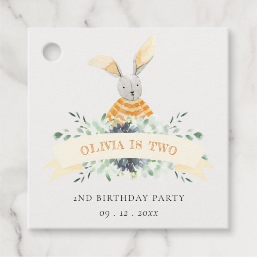 かわいい黄色いバニーの葉の任意の年齢誕生日 フェイバータグ (正面)