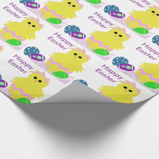 かわいい黄色いピンクのひよこ卵 ラッピングペーパー (コーナー)