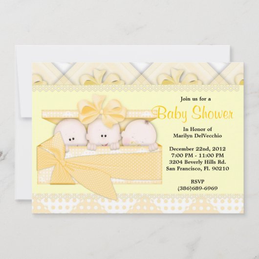 かわいい黄色いベビーシャワー 招待状 (正面)