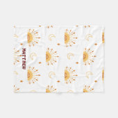 かわいい黄色いボホ天シームレスパターン フリースブランケット (正面(横))