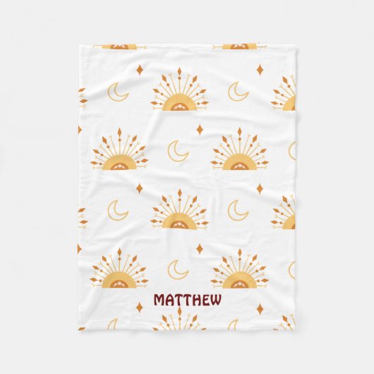 かわいい黄色いボホ天シームレスパターン フリースブランケット (正面)