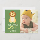 かわいい黄色いライオンの男の子の1歳の誕生日パーティー 招待状 (正面)
