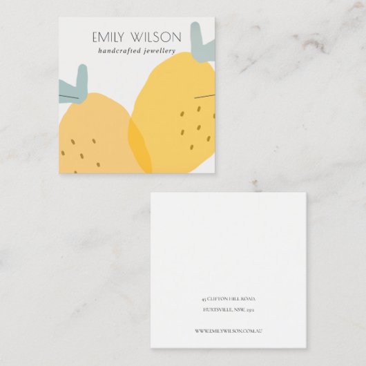 かわいい黄色いレモンフルーツシトラスイヤリングディスプレイ スクエア名刺 (正面/裏面)