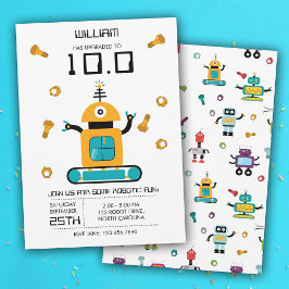 かわいい黄色いロボットテーマキッズロボット誕生日パーティー 招待状