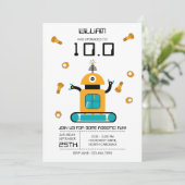 かわいい黄色いロボットテーマキッズロボット誕生日パーティー 招待状 (スタンド正面)