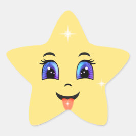 かわいい黄色い幸せ顔文字 星シール