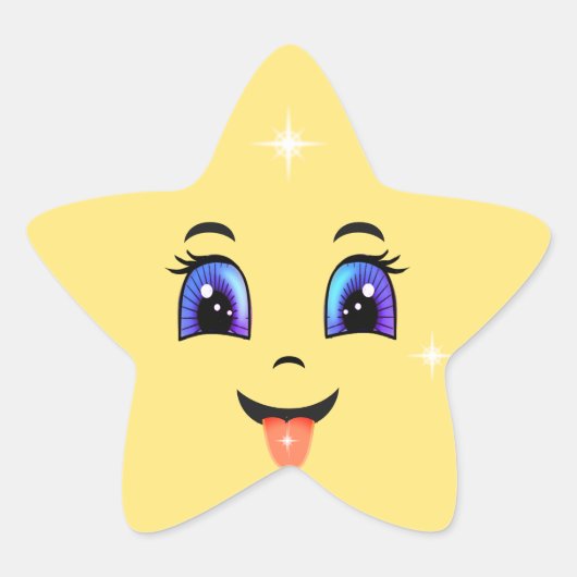 かわいい黄色い幸せ顔文字 星シール (正面)