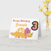 かわいい黄色い恐竜の3歳の誕生日カード カード (黄色い花)