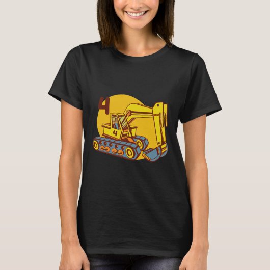 かわいい黄色い掘削機の重機 Tシャツ (正面)
