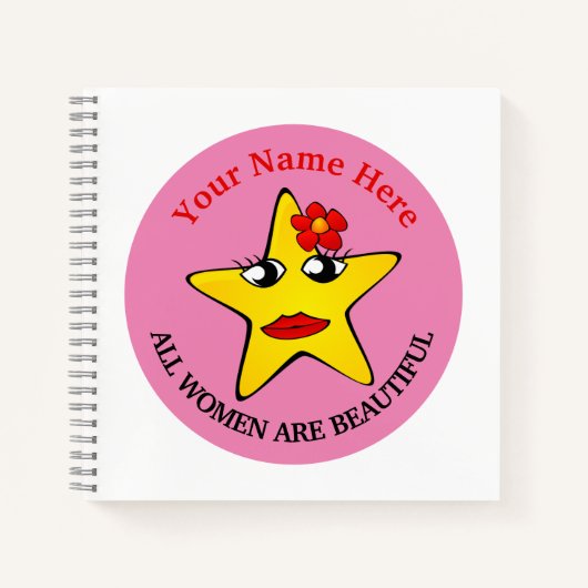 かわいい黄色い星ガールパワー女性は美しい ノートブック (正面)