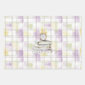 かわいい黄色い紫の花柄の本の時計の誕生日 ラッピングペーパーシート (正面)