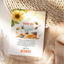 かわいい黄色い蜂とひまわりの1st Bee-Day 誕生日 サンキューカード