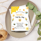 かわいい黄色い蜂と花のファーストビーデイ 招待状
