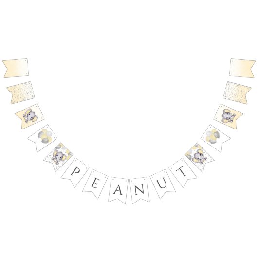 かわいい黄色い象の風船ベビーシャワー バンティングフラッグ (全)