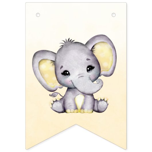 かわいい黄色い象の風船ベビーシャワー バンティングフラッグ (第3の旗)