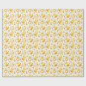 かわいい黄色い雛と花 ラッピングペーパー (フラット)