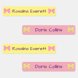 かわいい黄色とピンクの弓ガールズ名キッズ ラベル