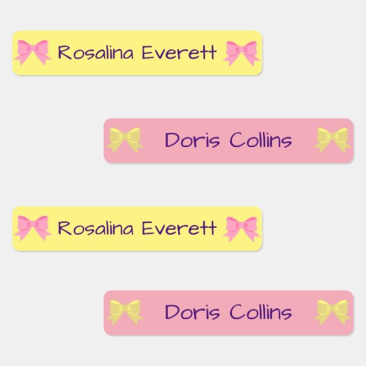 かわいい黄色とピンクの弓ガールズ名キッズ ラベル (グループ)