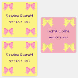 かわいい黄色とピンクの弓ガールズ名キッズ ラベル